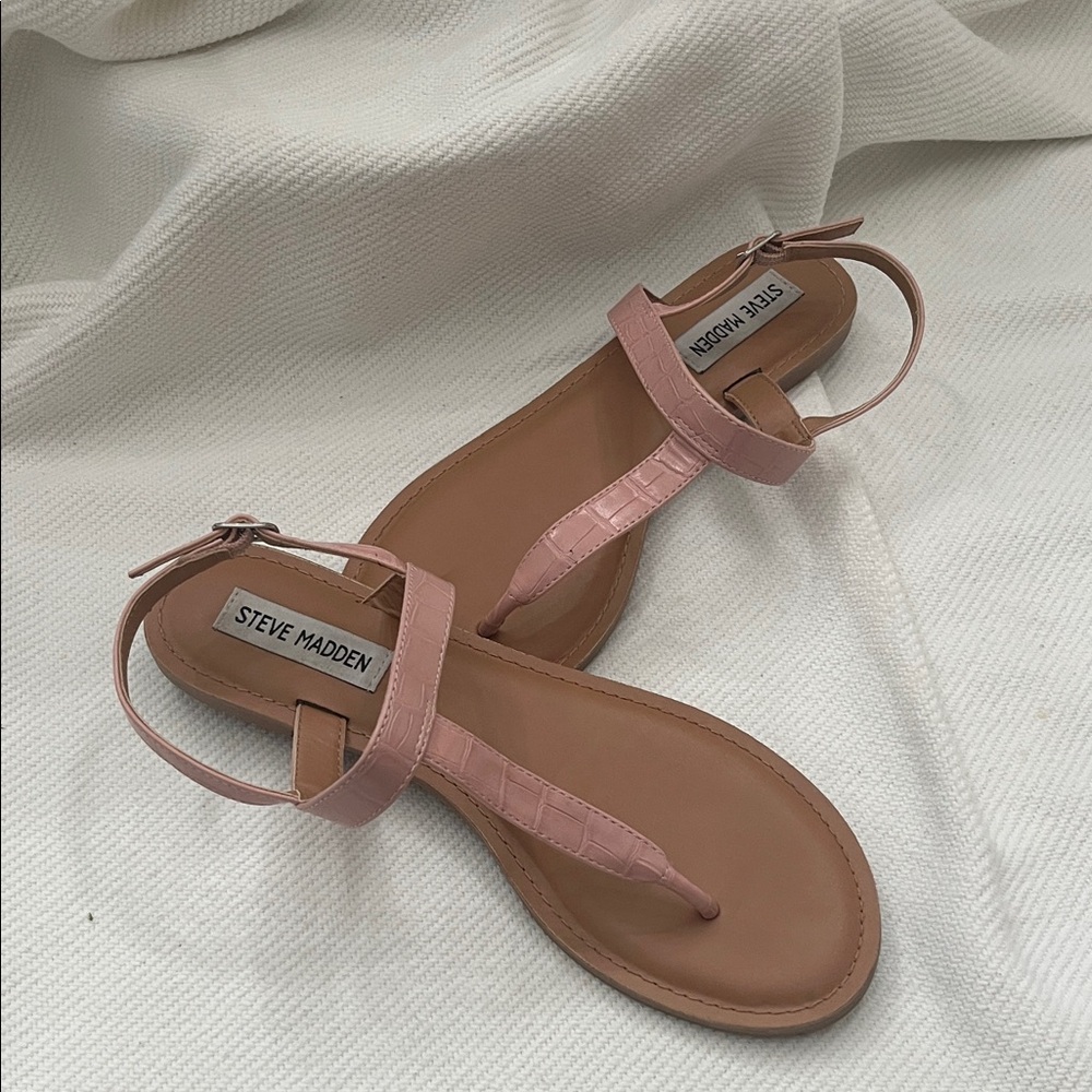 Steve Madden Blush T-Strap Croc-Texture Ankle Strap Sandals